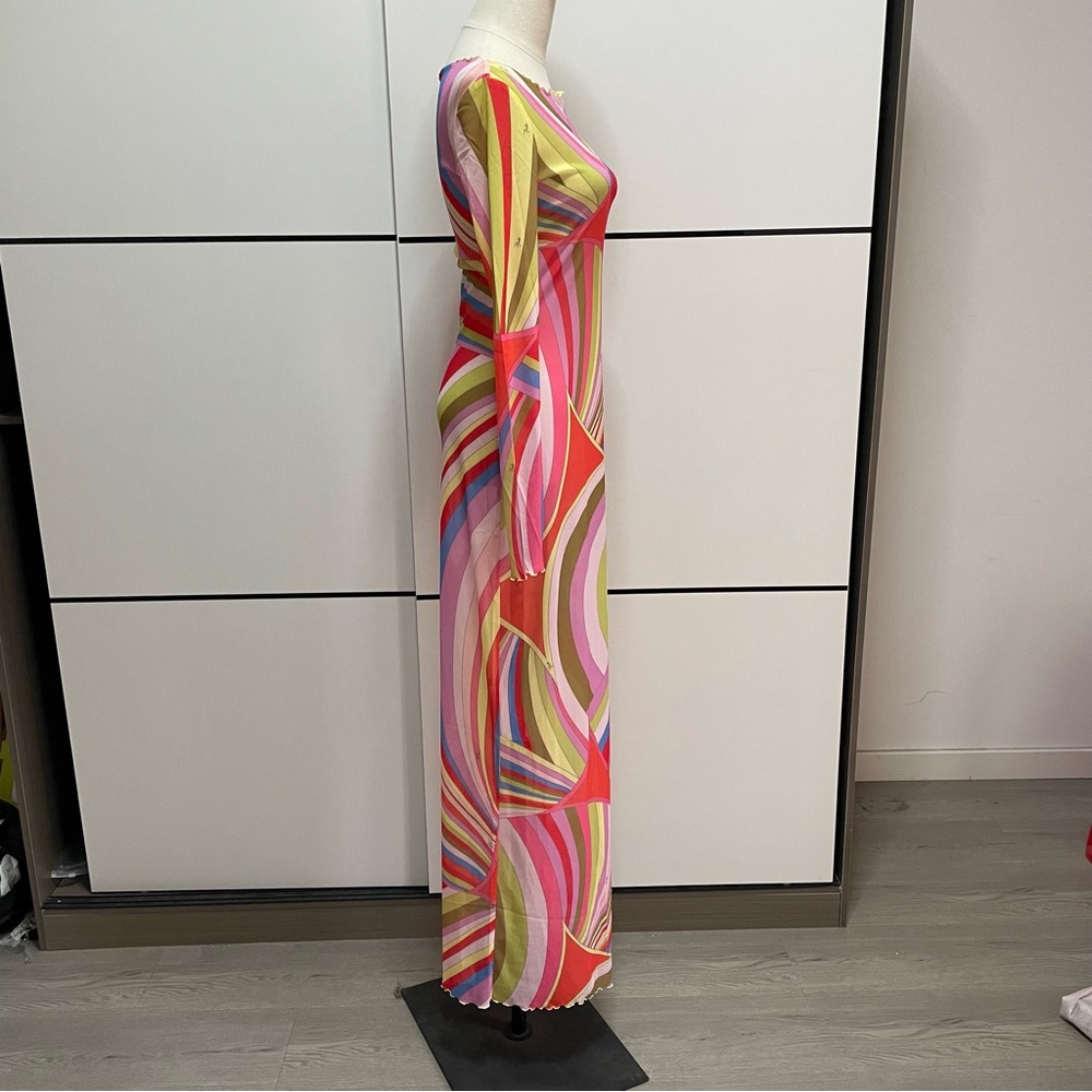 Emilio Pucci Multicolor Spiral Long-Sleeve Maxi Dress - Picture 3 of 9